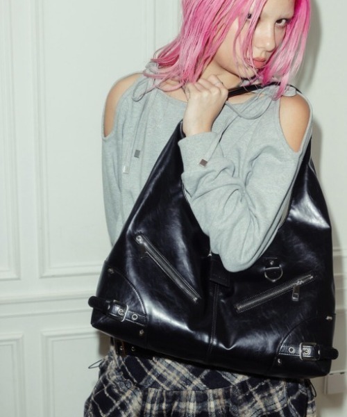 NOT KNOWING】Black Moto Hobo Bag (COATING)（ショルダーバッグ