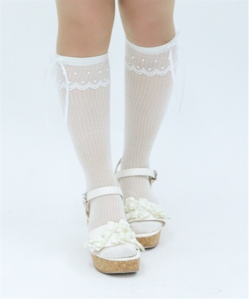 axes femme（アクシーズファム）の「レースリボンソックス（ソックス/靴下・レディース・ブラック/ホワイト・FREE）」の2枚目の写真