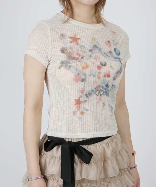 HOOK(フック)の「【HOOK】for girls スタープリントTシャツ (SS)(Tシャツ/カットソー・レディース・ピンク/ライトベージュ・MEDIUM/SMALL)」の2枚目の写真