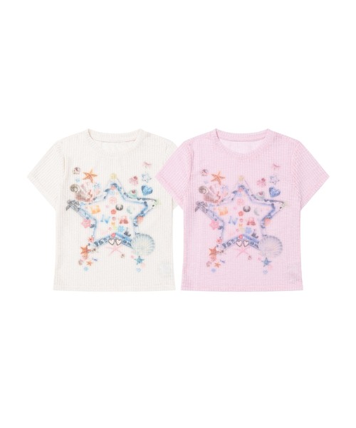 HOOK(フック)の「【HOOK】for girls スタープリントTシャツ (SS)(Tシャツ/カットソー・レディース・ピンク/ライトベージュ・MEDIUM/SMALL)」の3枚目の写真
