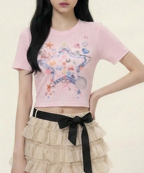 HOOK（フック）の「【HOOK】for girls スタープリントTシャツ (SS)（Tシャツ/カットソー・レディース・ピンク/ライトベージュ・MEDIUM/SMALL）」の15枚目の写真