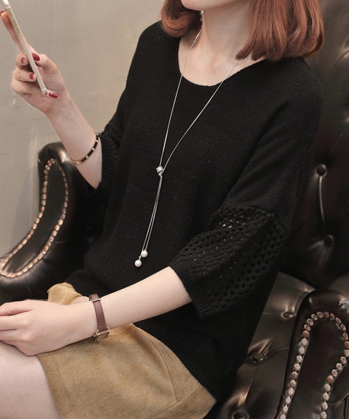 Miniministore(ミニミニストア)の「透かし編みニットトップス半袖サマーニット(ニット/セーター・レディース・ベージュ/アイボリー/ブラック/ピンク・FREE)」の10枚目の写真