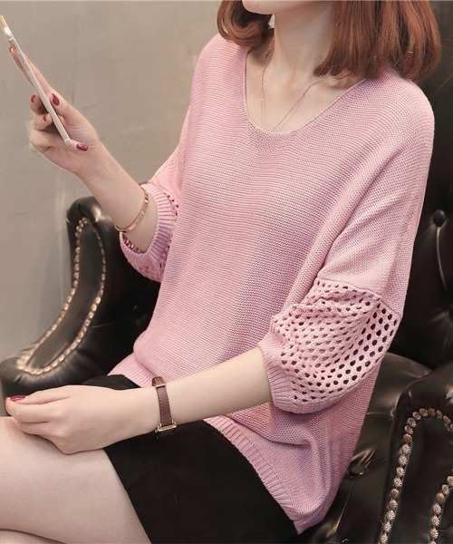 Miniministore(ミニミニストア)の「透かし編みニットトップス半袖サマーニット(ニット/セーター・レディース・ベージュ/アイボリー/ブラック/ピンク・FREE)」の20枚目の写真