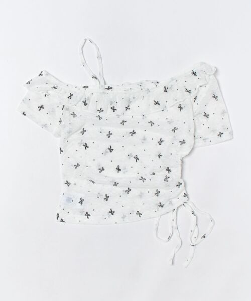 HOOK(フック)の「ワンショルダーシャーリングトップス (SS)(Tシャツ/カットソー・レディース・ピンク/ホワイト・MEDIUM/SMALL)」の4枚目の写真