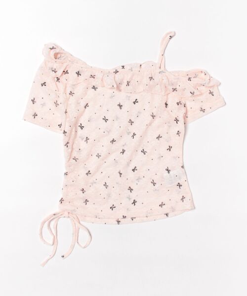HOOK(フック)の「ワンショルダーシャーリングトップス (SS)(Tシャツ/カットソー・レディース・ピンク/ホワイト・MEDIUM/SMALL)」の10枚目の写真