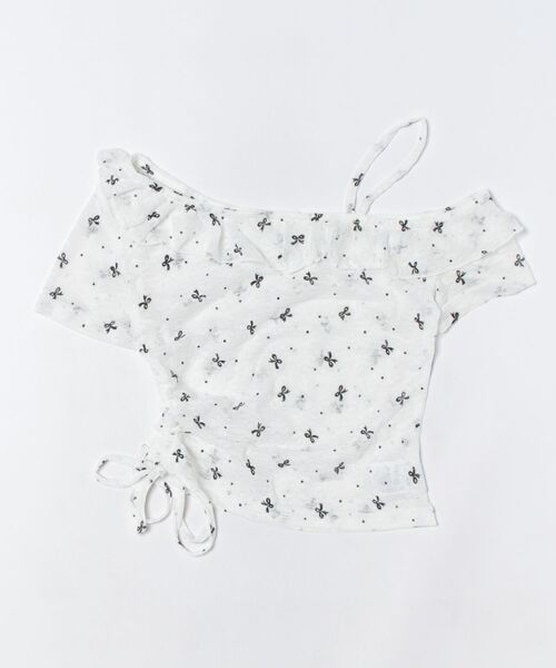HOOK(フック)の「ワンショルダーシャーリングトップス (SS)(Tシャツ/カットソー・レディース・ピンク/ホワイト・MEDIUM/SMALL)」の3枚目の写真