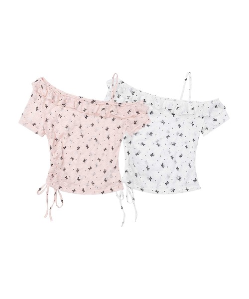 HOOK(フック)の「ワンショルダーシャーリングトップス (SS)(Tシャツ/カットソー・レディース・ピンク/ホワイト・MEDIUM/SMALL)」の17枚目の写真