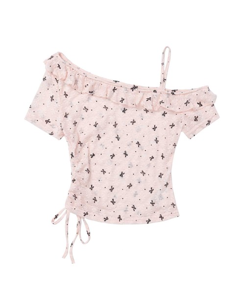 HOOK(フック)の「ワンショルダーシャーリングトップス (SS)(Tシャツ/カットソー・レディース・ピンク/ホワイト・MEDIUM/SMALL)」の19枚目の写真