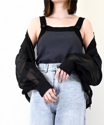麻タッチ配色ニットキャミソール