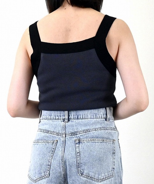 STYLEBLOCK（スタイルブロック）の「麻タッチ配色ニットキャミソール（ニット/セーター・レディース・チャコールグレー/ブラック/オリーブ/アイボリー/ブルー・M）」の10枚目の写真