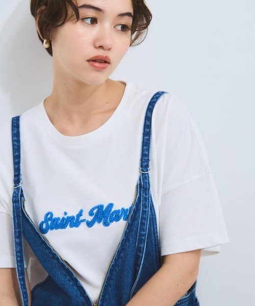 VICKY（ビッキー）の「さがら刺繍ロゴTシャツ≪洗濯機で洗える≫（Tシャツ/カットソー・レディース・ホワイト/グリーン・M）」の2枚目の写真