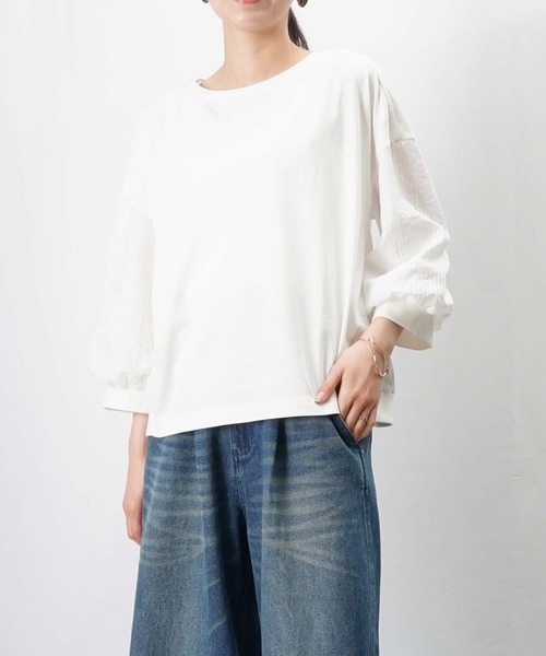 tシャツ LC/LLL シアーストライプブロッキングカットソー レディース セール】LC/LLL シアーストライプブロッキングカットソー（T