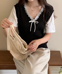 Girly Doll（ガーリードール）の「VネックフリルニットドッキングTシャツ（ニット/セーター）」
