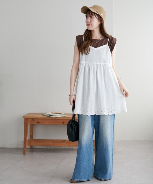 DISCOAT（ディスコート）の「【WEB限定】レース使いキャミチュニック（チュニック・レディース・オフホワイト/ブラック・FREE）」の15枚目の写真