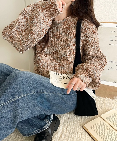 classicalelf(クラシカルエルフ)の「はじける彩りに、一目惚れ。カラフルネップヤーンニット(長袖)(ニット/セーター・レディース・グレー/ネイビー/ベージュ・X-LARGE/SMALL/MEDIUM/LARGE)」の5枚目の写真