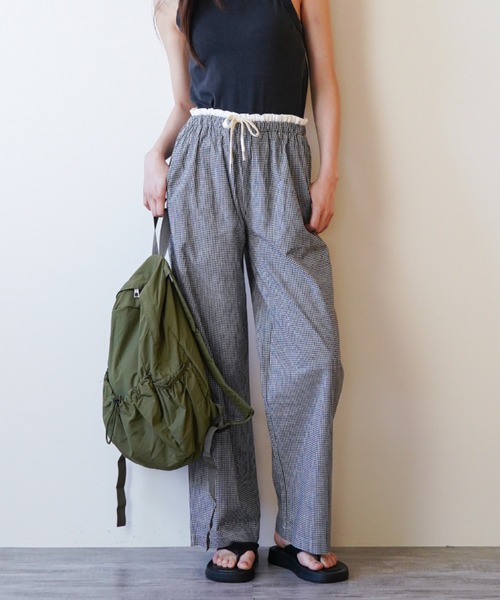 gossip!ロサンゼルス(ゴシップロサンゼルス)の「ウエストフリル ドロストルーズパンツ(その他パンツ・レディース・ブラック/チェック/ピンク・FREE)」の1枚目の写真