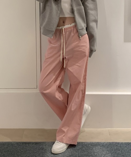 gossip!ロサンゼルス(ゴシップロサンゼルス)の「ウエストフリル ドロストルーズパンツ(その他パンツ・レディース・ブラック/チェック/ピンク・FREE)」の3枚目の写真