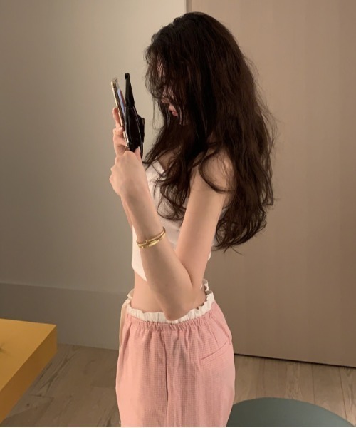 gossip!ロサンゼルス(ゴシップロサンゼルス)の「ウエストフリル ドロストルーズパンツ(その他パンツ・レディース・ブラック/チェック/ピンク・FREE)」の5枚目の写真