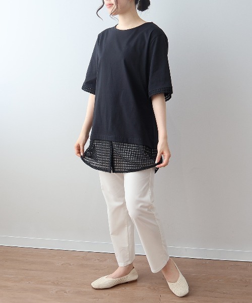 MB mint breeze(エムビーミントブリーズ)の「【L~5L 大きいサイズ】レース切替フェイクレイヤードチュニックカットソー Tシャツ 半袖 春夏(チュニック・レディース・カーキ/ブラック・LL/3L/4L/5L/L)」の5枚目の写真