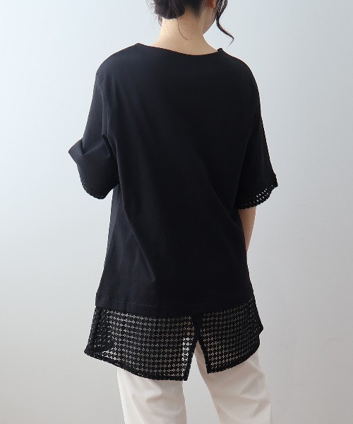 MB mint breeze(エムビーミントブリーズ)の「【L~5L 大きいサイズ】レース切替フェイクレイヤードチュニックカットソー Tシャツ 半袖 春夏(チュニック・レディース・カーキ/ブラック・LL/3L/4L/5L/L)」の7枚目の写真