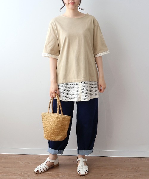 MB mint breeze(エムビーミントブリーズ)の「【L~5L 大きいサイズ】レース切替フェイクレイヤードチュニックカットソー Tシャツ 半袖 春夏(チュニック・レディース・カーキ/ブラック・LL/3L/4L/5L/L)」の8枚目の写真