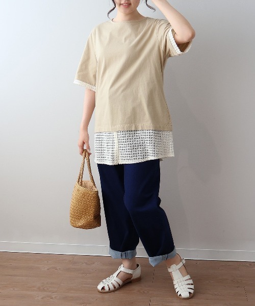 MB mint breeze(エムビーミントブリーズ)の「【L~5L 大きいサイズ】レース切替フェイクレイヤードチュニックカットソー Tシャツ 半袖 春夏(チュニック・レディース・カーキ/ブラック・LL/3L/4L/5L/L)」の9枚目の写真