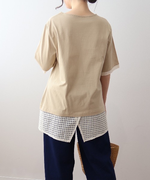 MB mint breeze(エムビーミントブリーズ)の「【L~5L 大きいサイズ】レース切替フェイクレイヤードチュニックカットソー Tシャツ 半袖 春夏(チュニック・レディース・カーキ/ブラック・LL/3L/4L/5L/L)」の10枚目の写真
