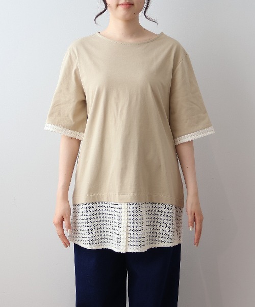 MB mint breeze(エムビーミントブリーズ)の「【L~5L 大きいサイズ】レース切替フェイクレイヤードチュニックカットソー Tシャツ 半袖 春夏(チュニック・レディース・カーキ/ブラック・LL/3L/4L/5L/L)」の11枚目の写真