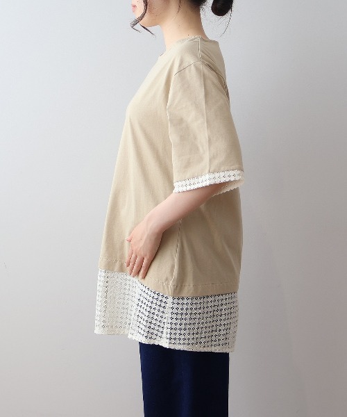 MB mint breeze(エムビーミントブリーズ)の「【L~5L 大きいサイズ】レース切替フェイクレイヤードチュニックカットソー Tシャツ 半袖 春夏(チュニック・レディース・カーキ/ブラック・LL/3L/4L/5L/L)」の12枚目の写真