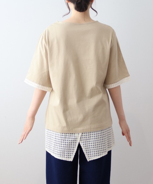 MB mint breeze(エムビーミントブリーズ)の「【L~5L 大きいサイズ】レース切替フェイクレイヤードチュニックカットソー Tシャツ 半袖 春夏(チュニック・レディース・カーキ/ブラック・LL/3L/4L/5L/L)」の13枚目の写真