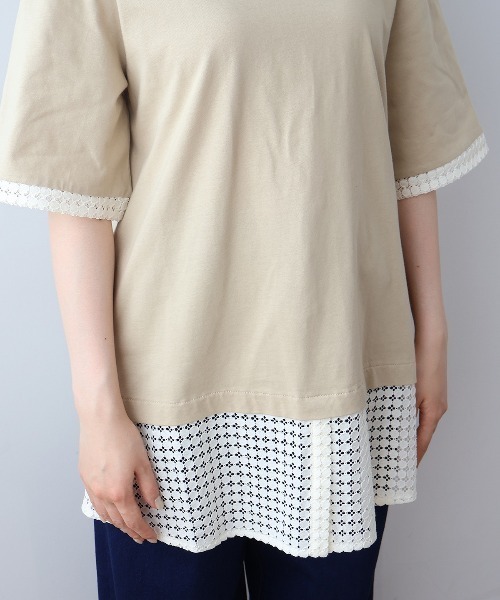 MB mint breeze(エムビーミントブリーズ)の「【L~5L 大きいサイズ】レース切替フェイクレイヤードチュニックカットソー Tシャツ 半袖 春夏(チュニック・レディース・カーキ/ブラック・LL/3L/4L/5L/L)」の14枚目の写真