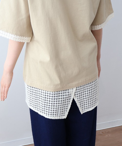 MB mint breeze(エムビーミントブリーズ)の「【L~5L 大きいサイズ】レース切替フェイクレイヤードチュニックカットソー Tシャツ 半袖 春夏(チュニック・レディース・カーキ/ブラック・LL/3L/4L/5L/L)」の15枚目の写真