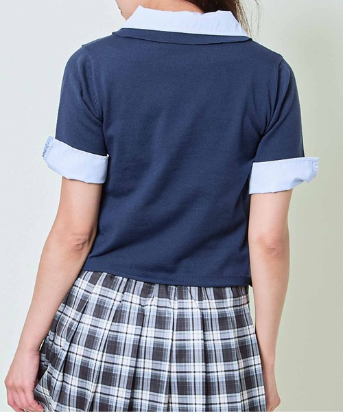 GORGE(ゴージ)の「《布帛切り替え×異素材ミックス》レディース 半袖ニットプルオーバー 春夏秋/きれいめカジュアル(ニット/セーター・レディース・ネイビー/ボルドー/グレー・F)」の11枚目の写真