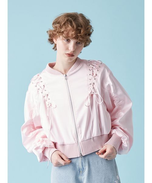 FURFUR（ファーファー）の「レースアップサテンブルゾン（ブルゾン・レディース・ピンク/ブラック/サックスブルー・F）」の3枚目の写真