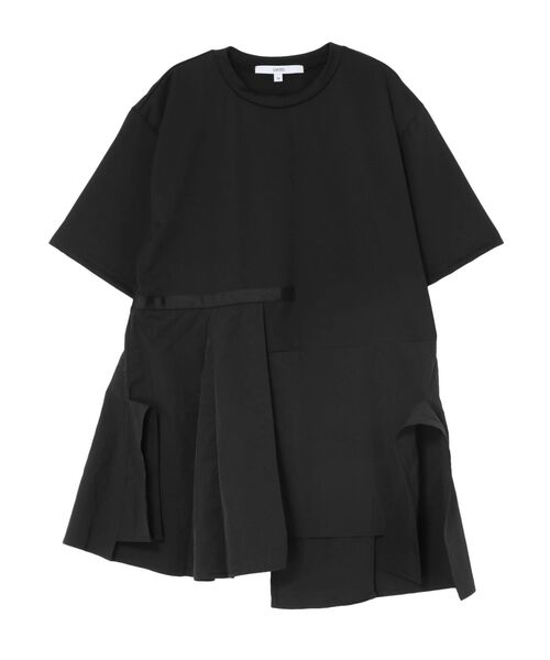 UN3D. アンスリード 変形Tシャツ アシメ ブラック コットン FREE ASYMME HEM T-SH / アシメヘムTシャツ（Tシャツ/カットソー