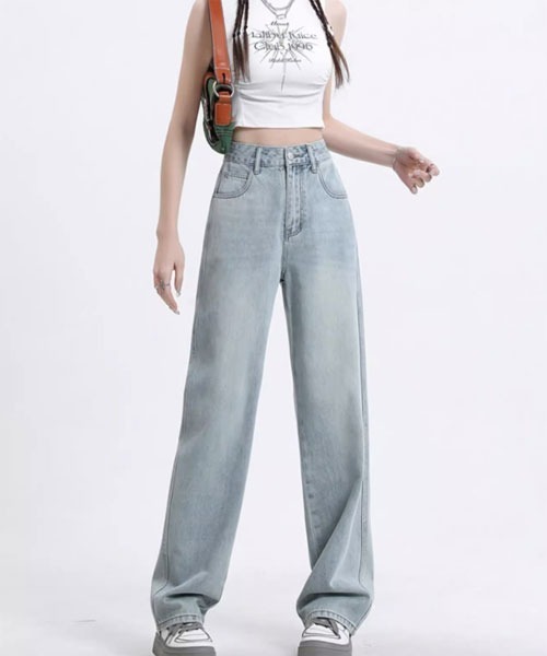 urge：（アージコロン ）の「【URGE：】ハイウエスト ストレート デニムパンツ（デニムパンツ・レディース・ブルー/ライトブルー/ブラック・X-LARGE/LARGE/MEDIUM/SMALL）」の2枚目の写真