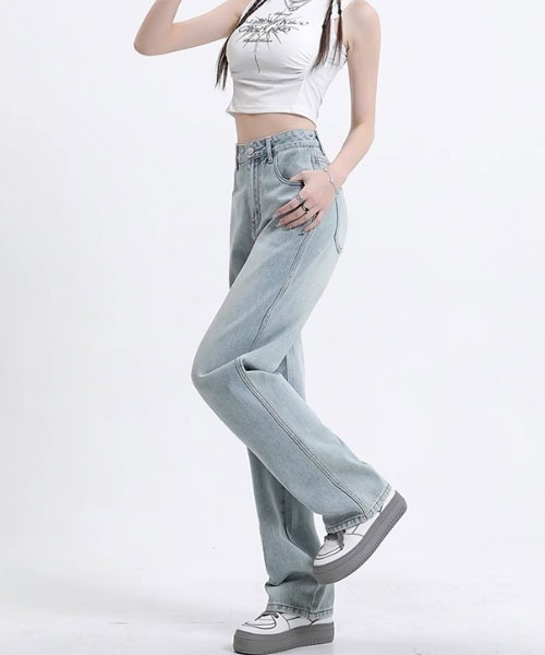 urge：（アージコロン ）の「【URGE：】ハイウエスト ストレート デニムパンツ（デニムパンツ・レディース・ブルー/ライトブルー/ブラック・X-LARGE/LARGE/MEDIUM/SMALL）」の5枚目の写真