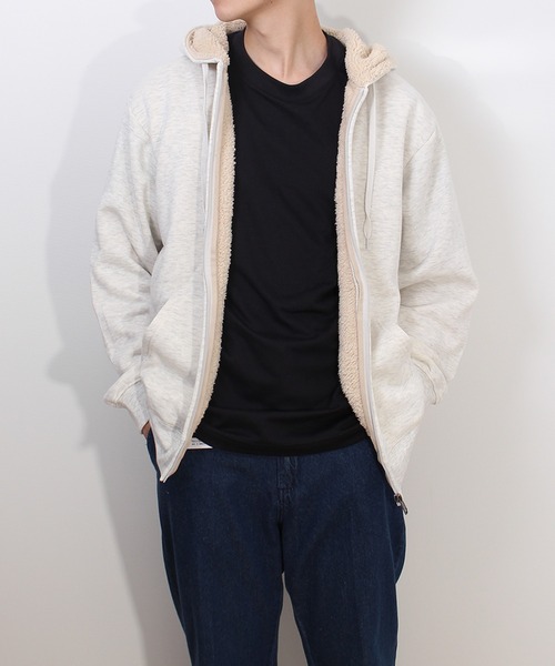 DISCUS ATHLETIC（ディスカス　アスレチック）の「【DISCUS ATHLETIC/ディスカス アスレチック】裏ボアフルＺＩＰパーカー（パーカー・メンズ・ネイビー/オートミール/杢グレー/ブラック・M/L/XL）」の3枚目の写真