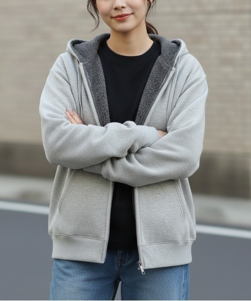 DISCUS ATHLETIC（ディスカス　アスレチック）の「【DISCUS ATHLETIC/ディスカス アスレチック】裏ボアフルＺＩＰパーカー（パーカー・メンズ・ネイビー/オートミール/杢グレー/ブラック・M/L/XL）」の6枚目の写真