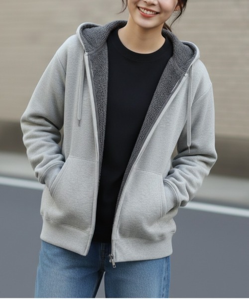 DISCUS ATHLETIC（ディスカス　アスレチック）の「【DISCUS ATHLETIC/ディスカス アスレチック】裏ボアフルＺＩＰパーカー（パーカー・メンズ・ネイビー/オートミール/杢グレー/ブラック・M/L/XL）」の7枚目の写真