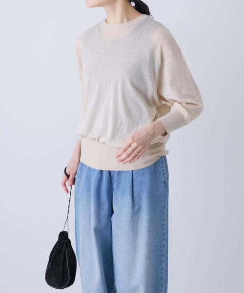 かぐれ（カグレ）の「コットンエアリー7分袖プルオーバー（ニット/セーター・レディース・ブラック/グレー/ベージュ・FREE）」の4枚目の写真