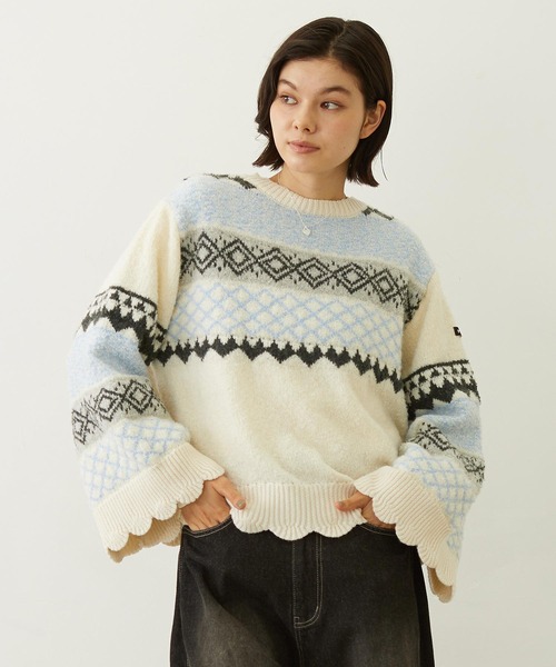MILKFED.（ミルクフェド）の「PATTERNED KNIT TUNIC（ニット/セーター・レディース・オフホワイト/ブラウン/イエロー・ONE SIZE）」の2枚目の写真
