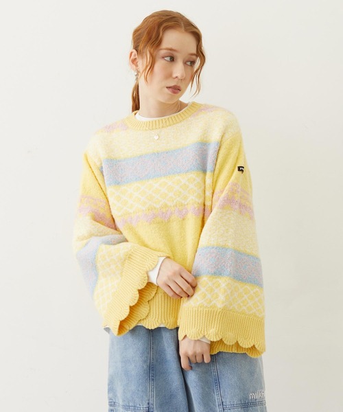 MILKFED.（ミルクフェド）の「PATTERNED KNIT TUNIC（ニット/セーター・レディース・オフホワイト/ブラウン/イエロー・ONE SIZE）」の3枚目の写真