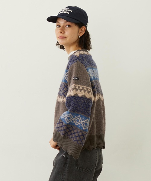 MILKFED.（ミルクフェド）の「PATTERNED KNIT TUNIC（ニット/セーター・レディース・オフホワイト/ブラウン/イエロー・ONE SIZE）」の5枚目の写真