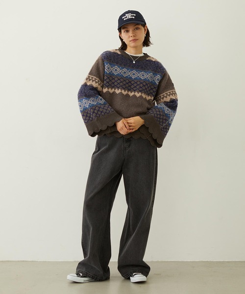 MILKFED.（ミルクフェド）の「PATTERNED KNIT TUNIC（ニット/セーター・レディース・オフホワイト/ブラウン/イエロー・ONE SIZE）」の7枚目の写真