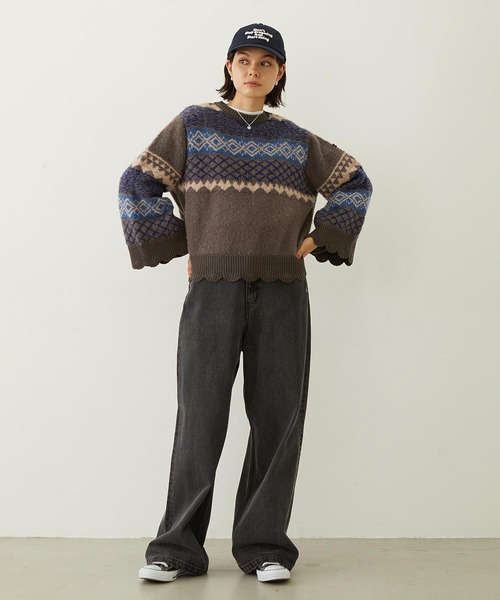 MILKFED.（ミルクフェド）の「PATTERNED KNIT TUNIC（ニット/セーター・レディース・オフホワイト/ブラウン/イエロー・ONE SIZE）」の8枚目の写真
