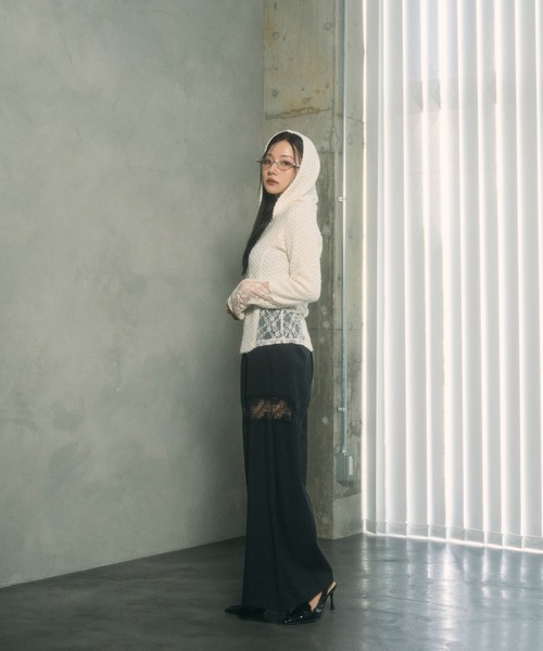 ANDGEEBEE(アンジービー)の「レースドッキングワイドパンツ(スラックス・レディース・グレー/ブラック・FREE)」の5枚目の写真