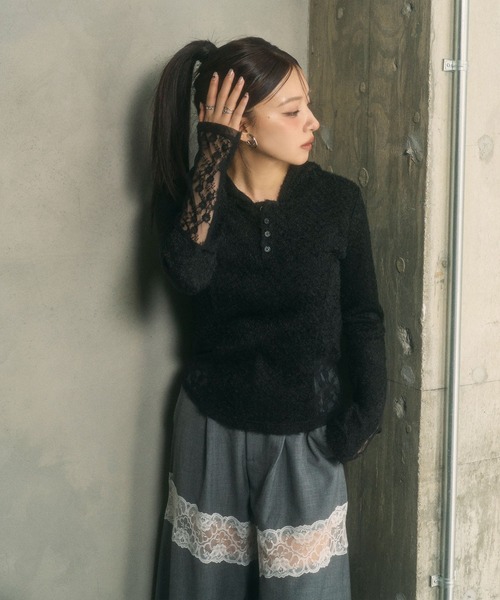 ANDGEEBEE(アンジービー)の「レースドッキングワイドパンツ(スラックス・レディース・グレー/ブラック・FREE)」の14枚目の写真