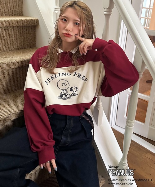 PEANUTSコラボ 配色切替プルオーバー（Tシャツ/カットソー）｜DOUBLE