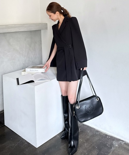 ROYAL PARTY（ロイヤルパーティー）の「ウエストタックケープミニワンピース（ワンピース・レディース・オフホワイト/ブラック/ボルドー・FREE）」の21枚目の写真